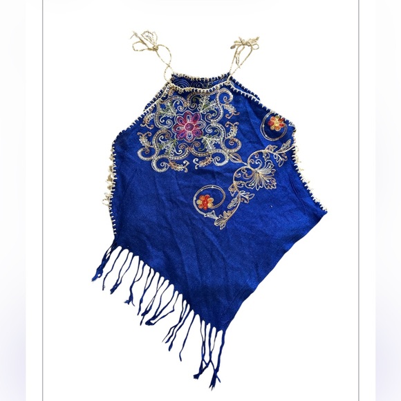 Embroidered Blue Halter Top - Picture 2 of 2